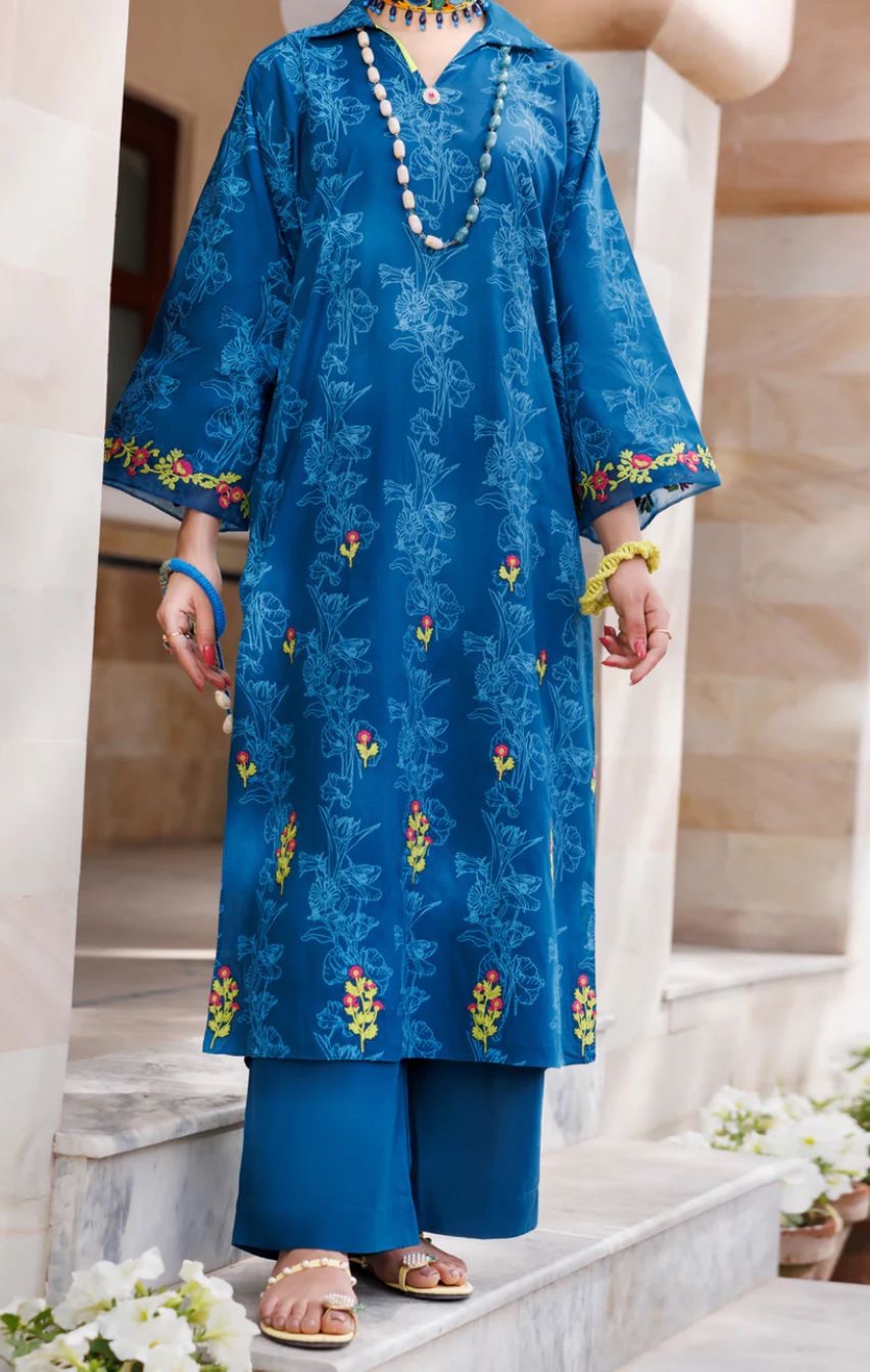 Almirah Teal blue Embroidered Top