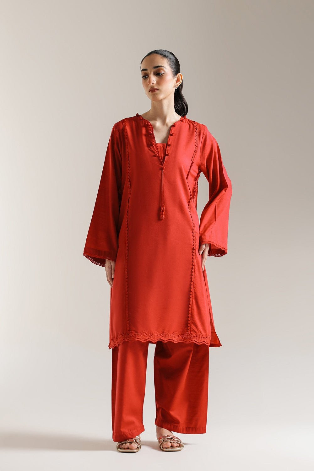 Ethnc Embroidered Red Pret