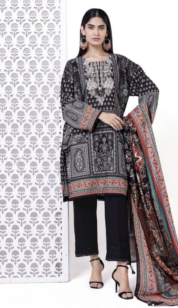 Khaadi Embroidered Printed Khaddar Messuri Suit