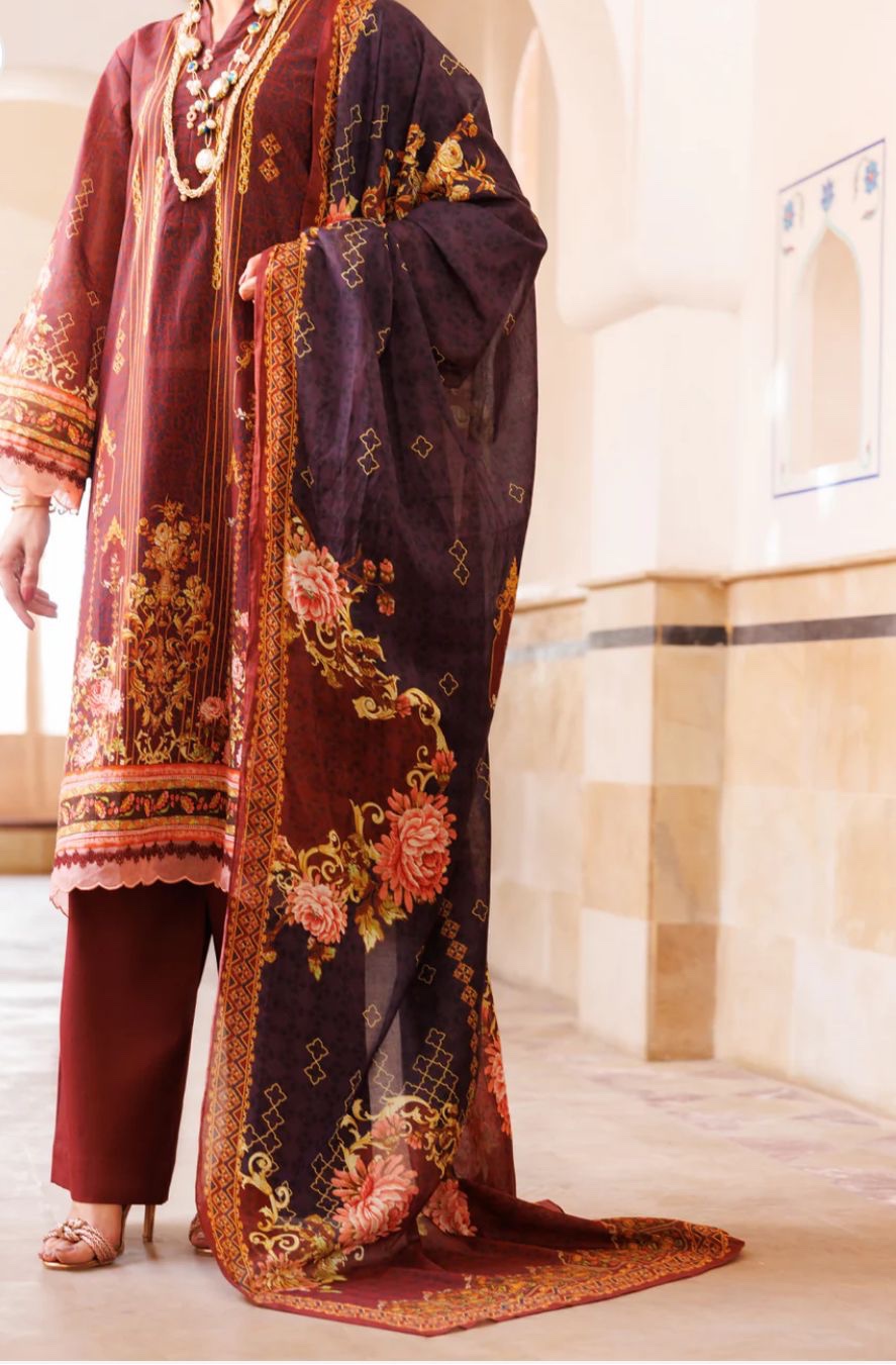 Almirah Maroon Brown Lawn Printed Pret