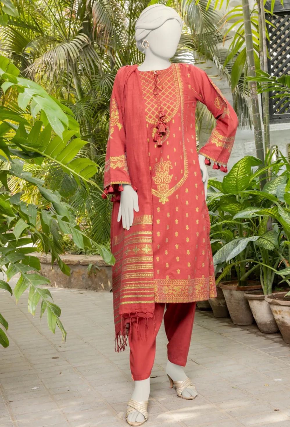 Junaid Jamshed MAROON JACQUARD WOVEN Suit