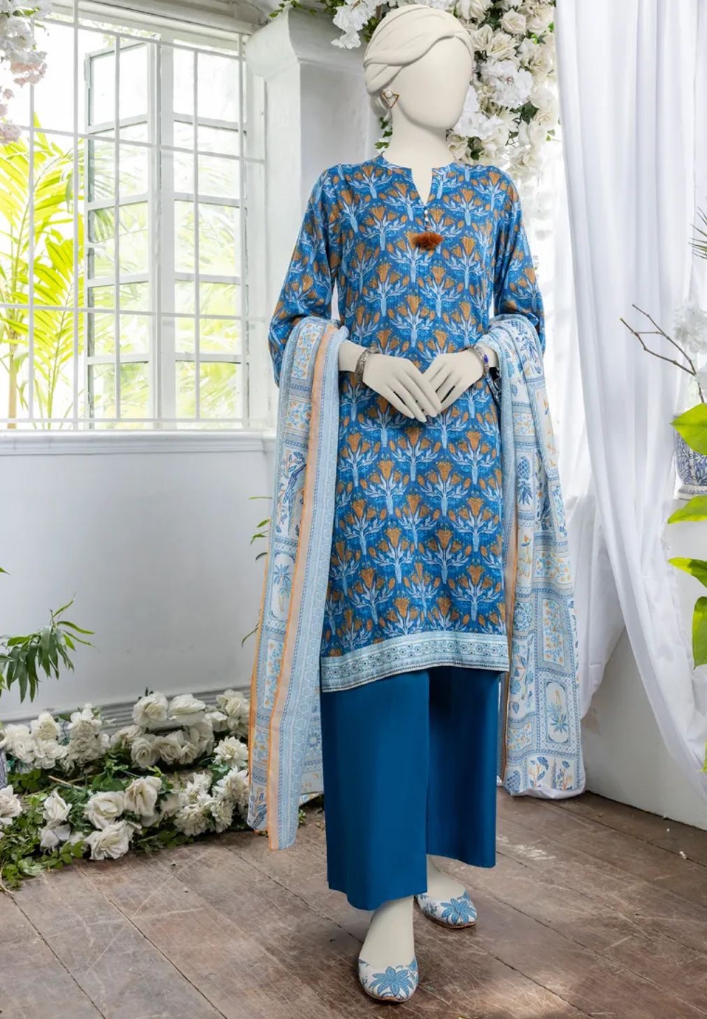 Junaid Jamshed BLUE DOBBY PRINTED SUIT
