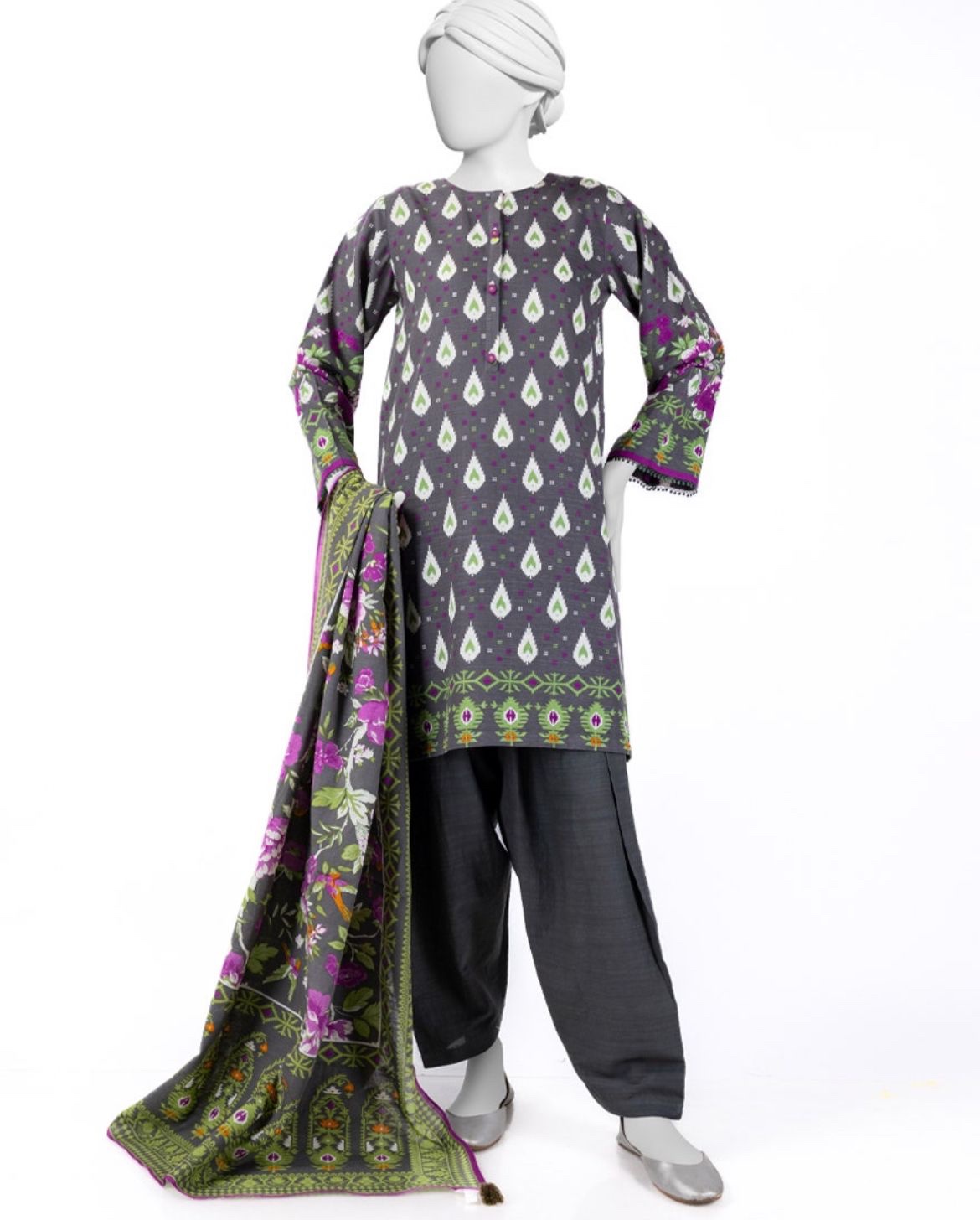 Junaid Jamshed GREY KHADDAR PRINTED SUIT