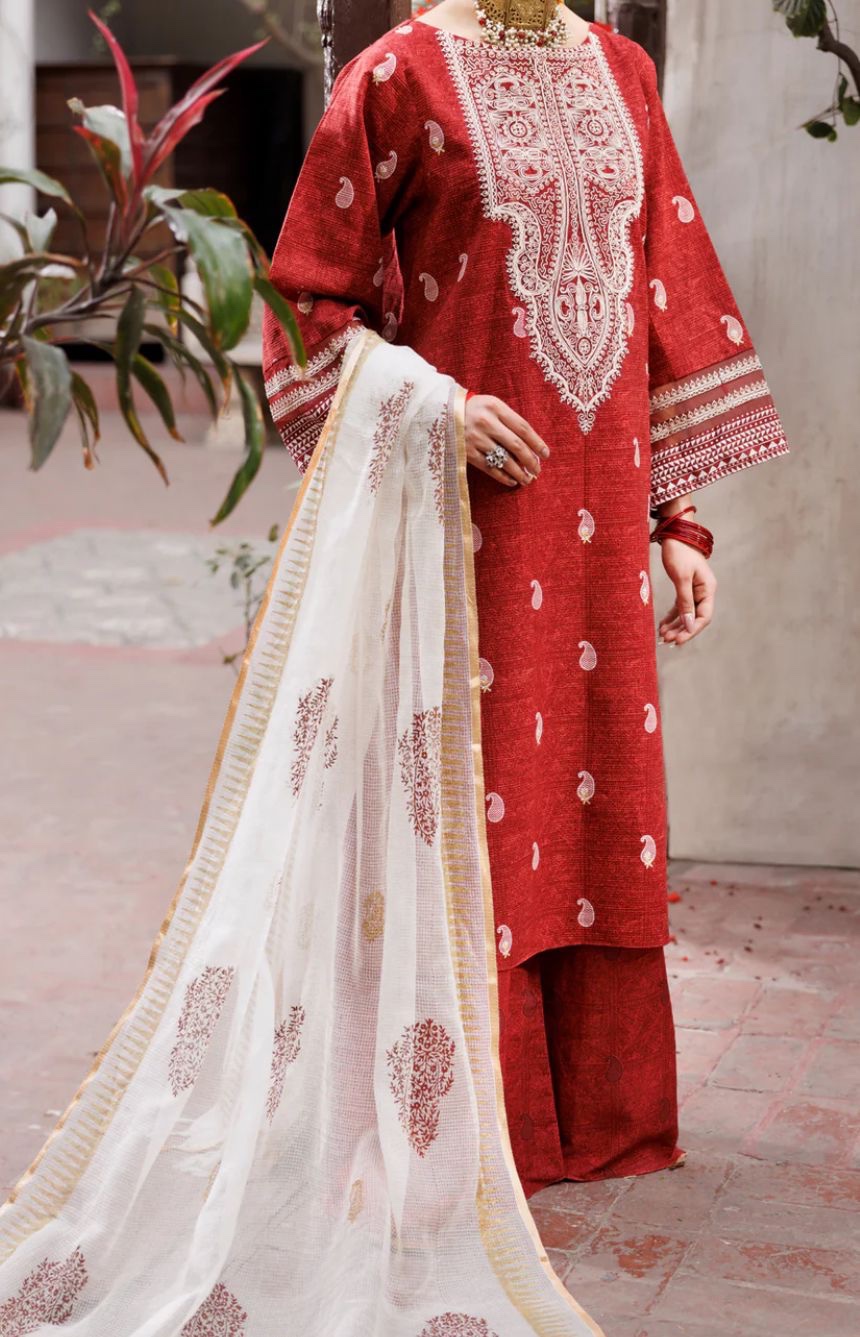 Almirah Maroon Cotton DobbY Embroidered Suit