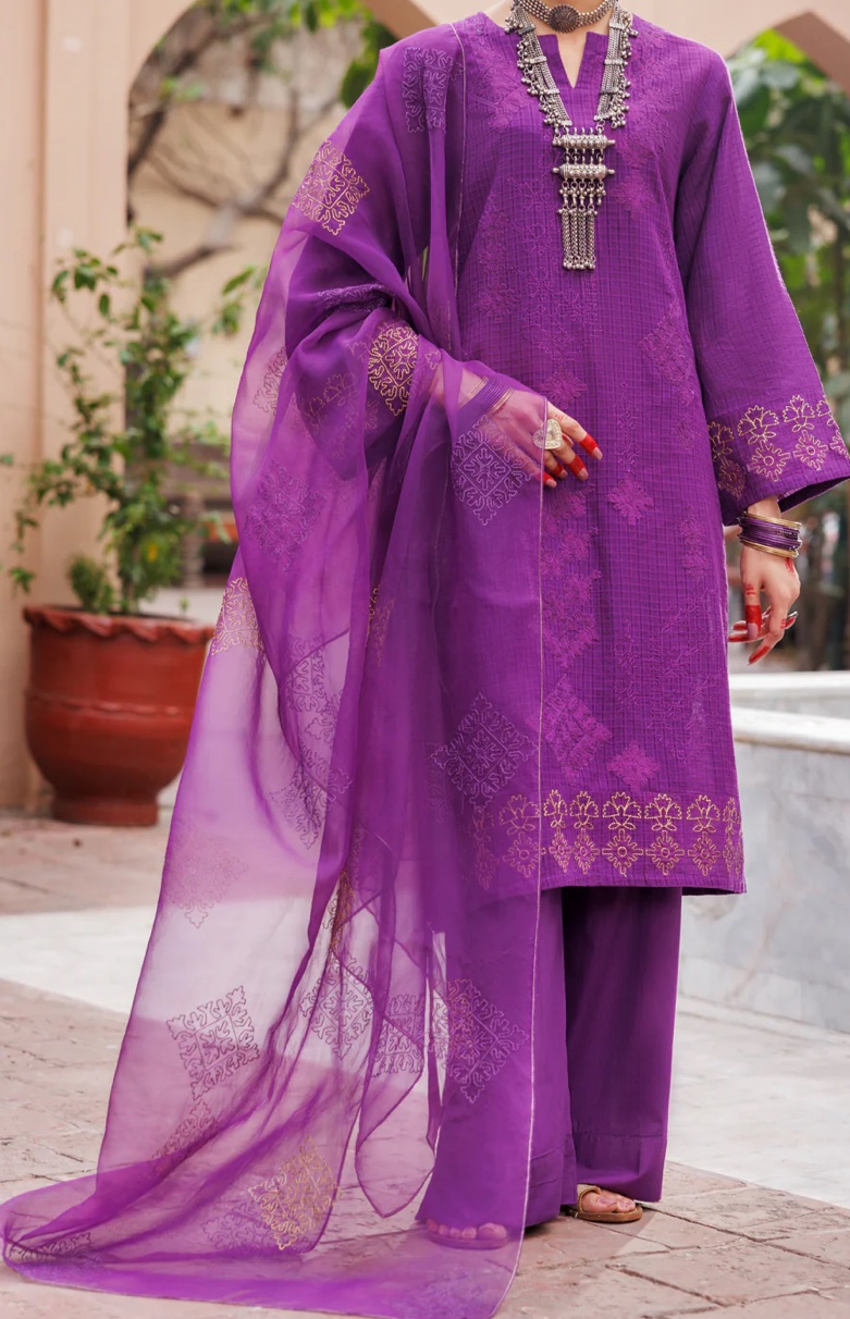 Almirah PURPLE STRIPE DOBBY EMBROIDERED PRET