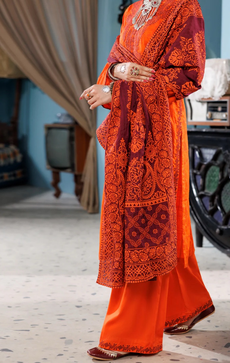 Almirah ORANGE COTTON DOBBY PASTE PRINTED Pret