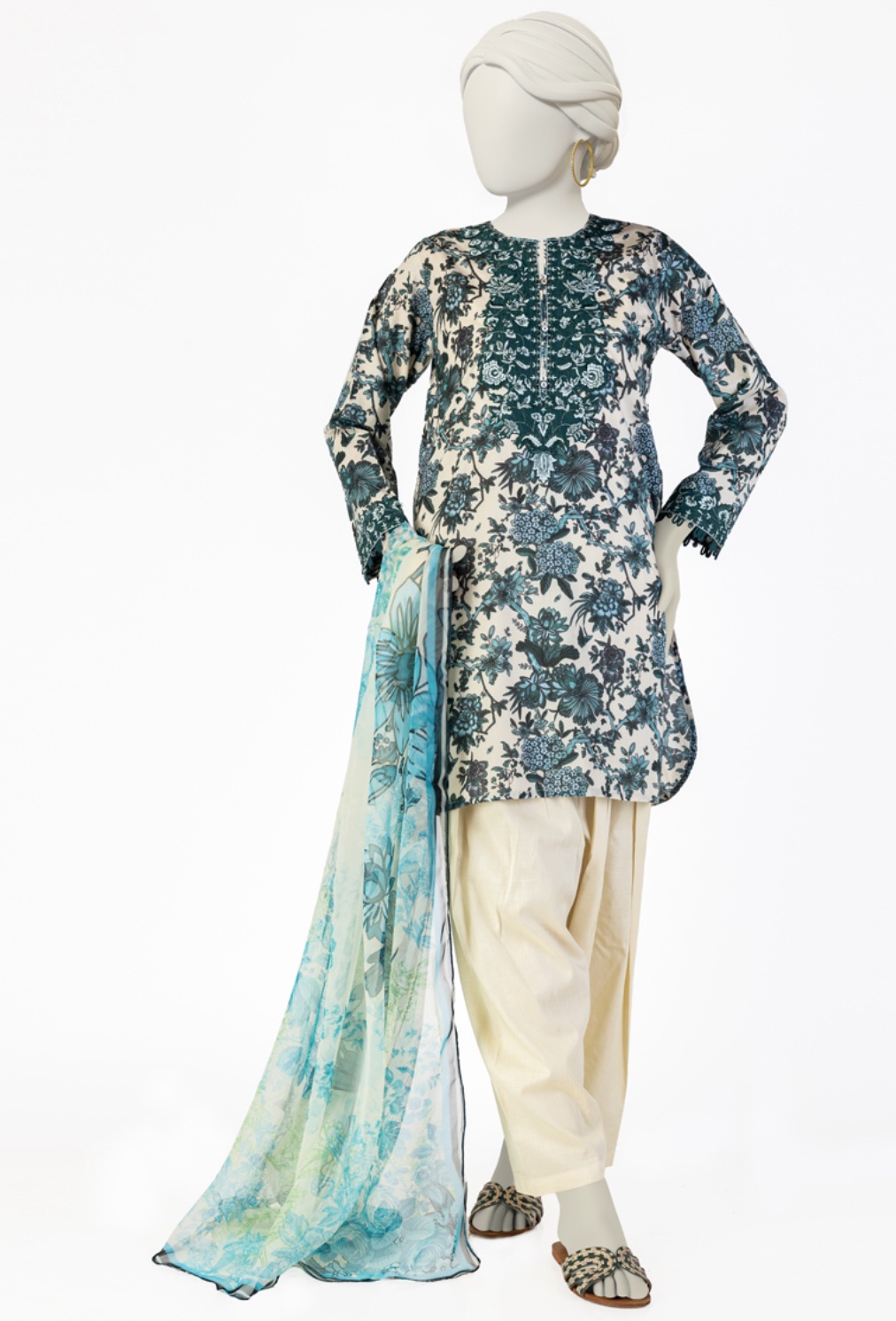 JUNAID JAMSHED CREAM LAWN EMBROIDERED SUIT