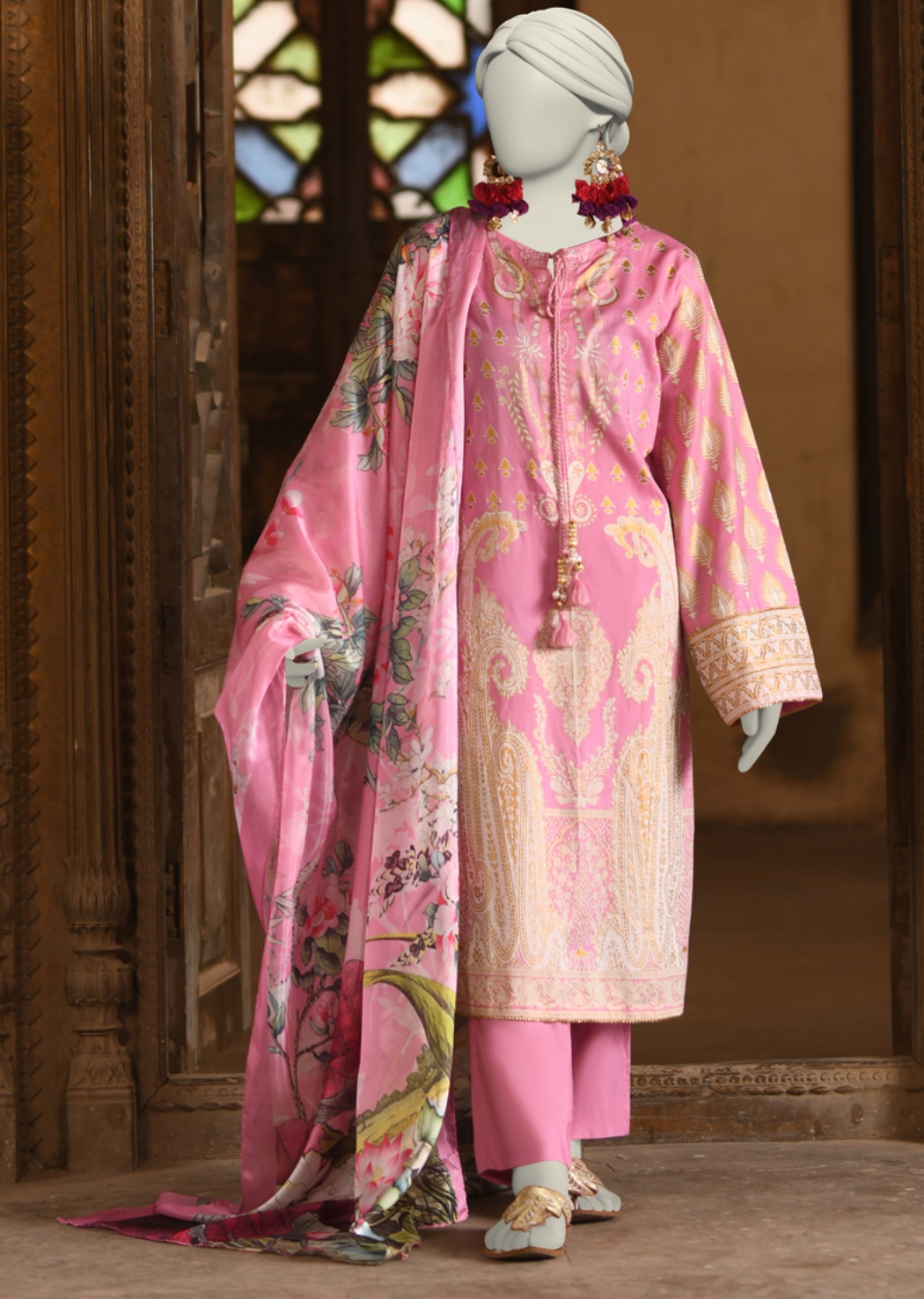 JUNAID JAMSHED PINK LAWN PRINTED SUIT
