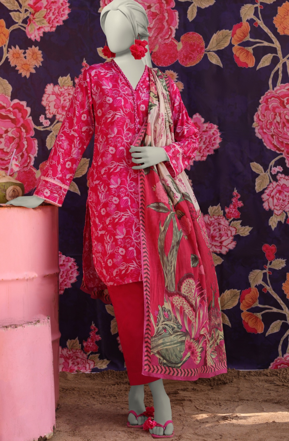 JUNAID JAMSHED PINK LAWN PRINTED SUIT