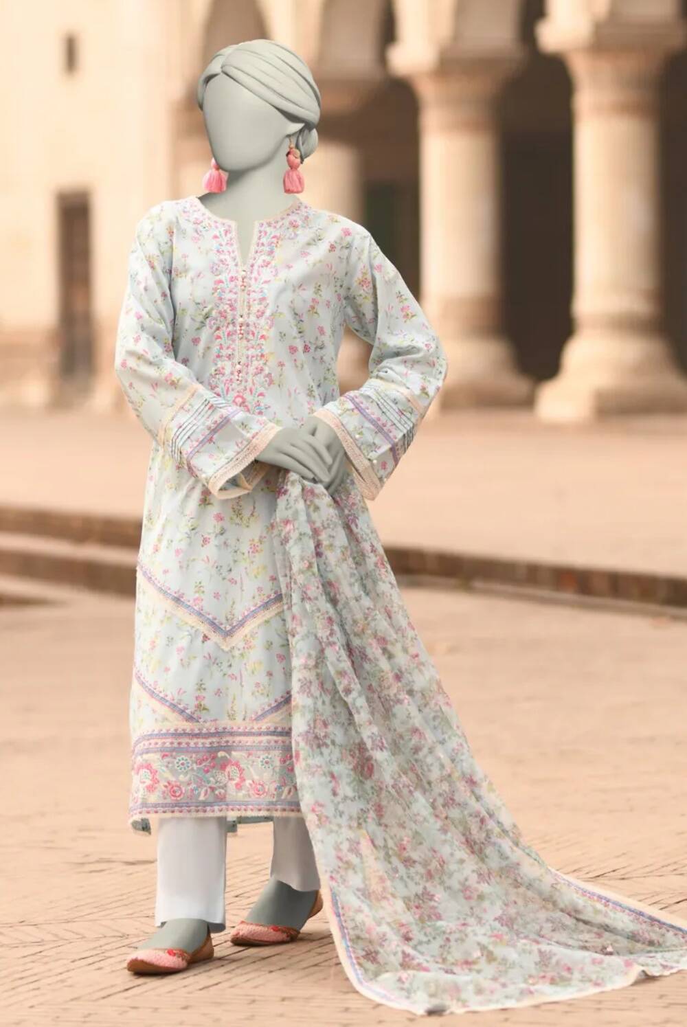 Junaid Jamshed BLUE LAWN EMBROIDERED Suit.