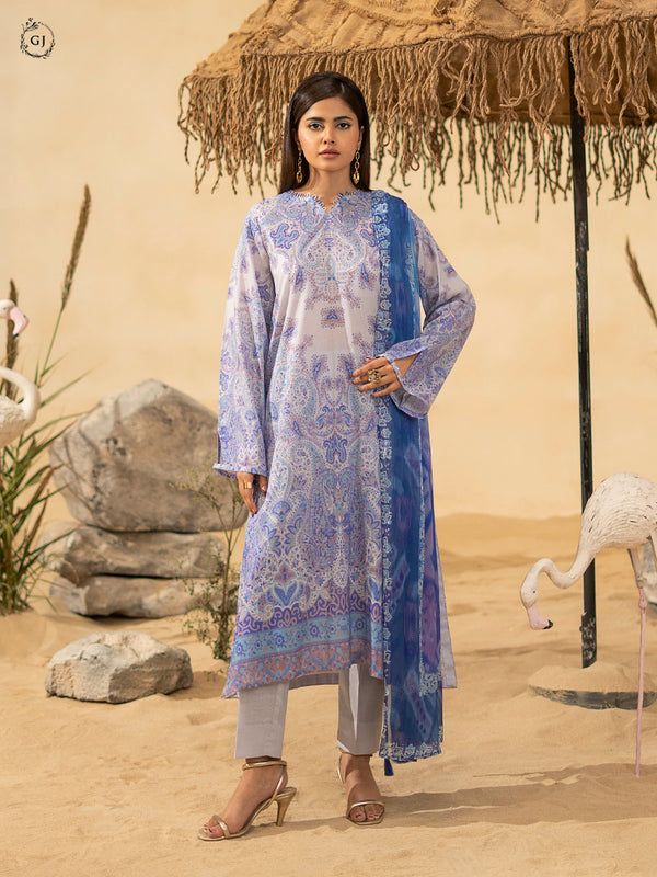 Printed Lawn Suit with Chiffon Dupatta