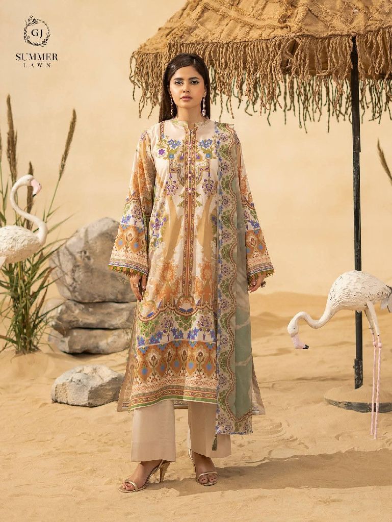 Printed Lawn Suit with Chiffon Dupatta